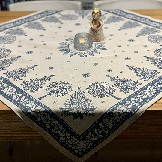 Tovaglia e sciarpa in arazzo FOLK CHRISTMAS blu