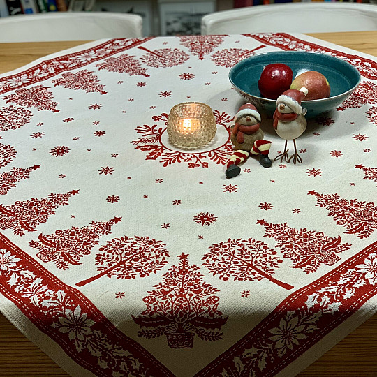 Tovaglia e sciarpa in arazzo FOLK CHRISTMAS rosso