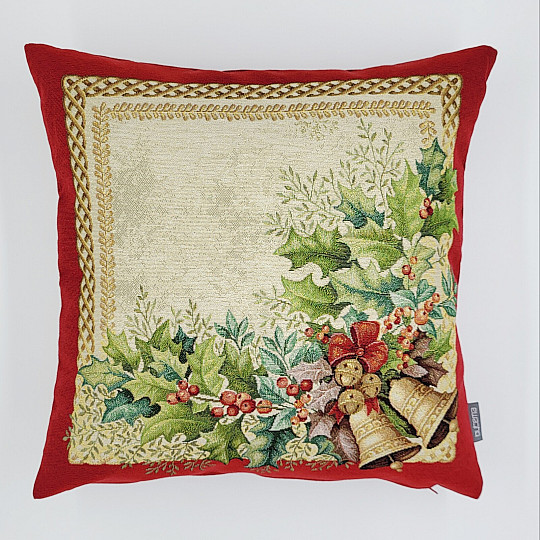 Copertura per arazzo natalizio GOLDEN BELLS con finiture rosse