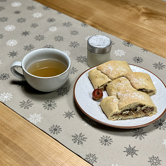 Tovaglia e sciarpa natalizia FLAKES GRIGIO BIANCO