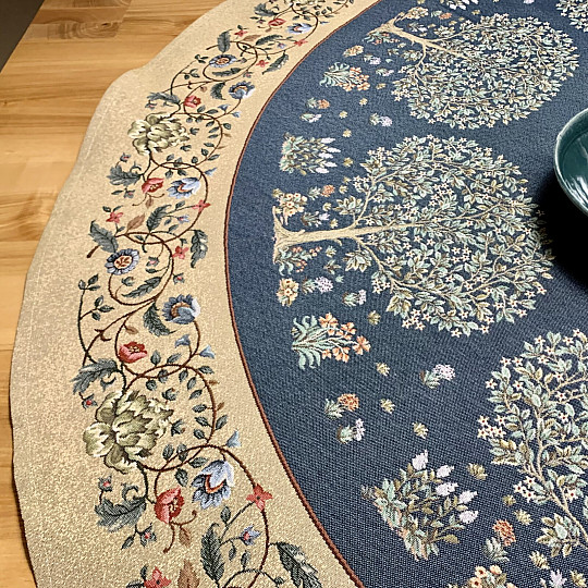 Tovaglia arazzo rotonda ALBERO DELLA FELICITÀ blu