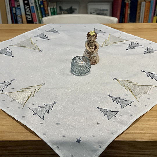 Tovaglia e sciarpa ricamate GREY GOLDEN TREES