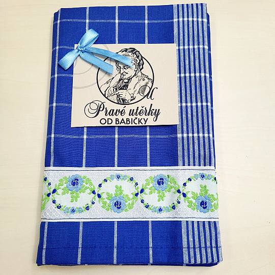 ASCIUGAMANO BLU DELLA NONNA CON FIORI