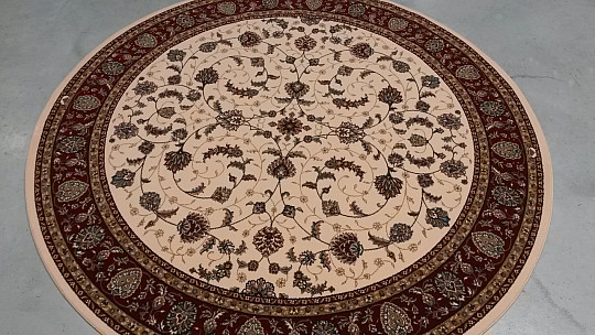 Tappeto rotondo in lana ORIENT crema, finiture bordeaux