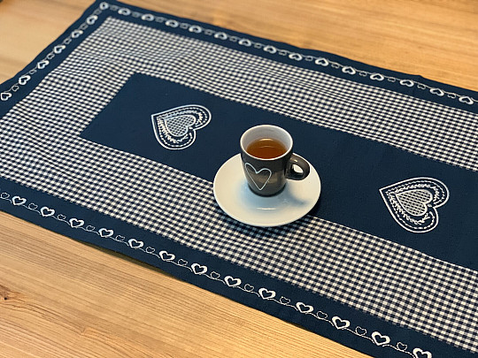 Tovaglia e sciarpa ricamate COUNTRY STYLE blu