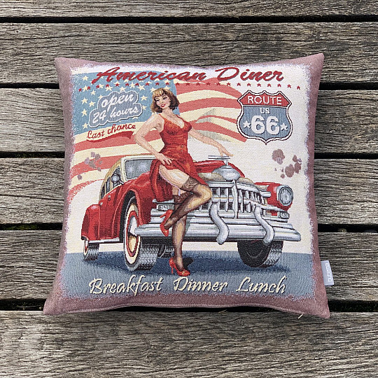 Fodera per cuscino con arazzo AMERICAN DINER ROUTE 66