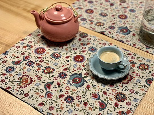 Tovaglia gobelin fiori e uccellino Jurkovič