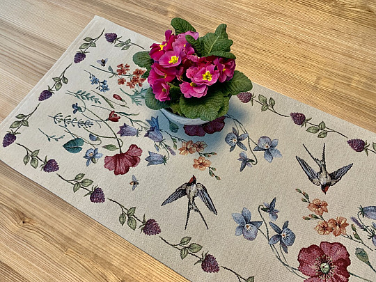 Tovaglia e sciarpa arazzo PRATO CON RONDINE