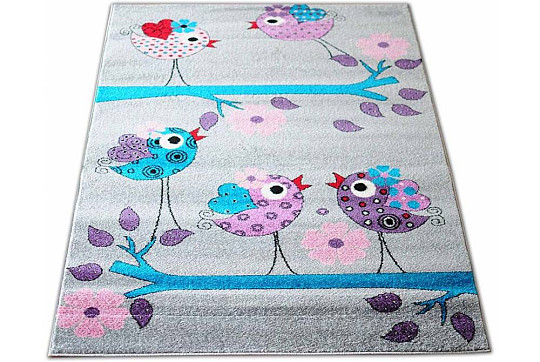 Tappeto per bambini BELLA BIRDS grigio