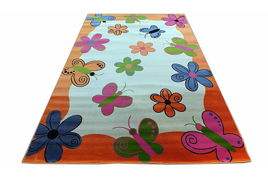 Tappeto per bambini KIDS BUTTERFLIES e FLOWERS arancione