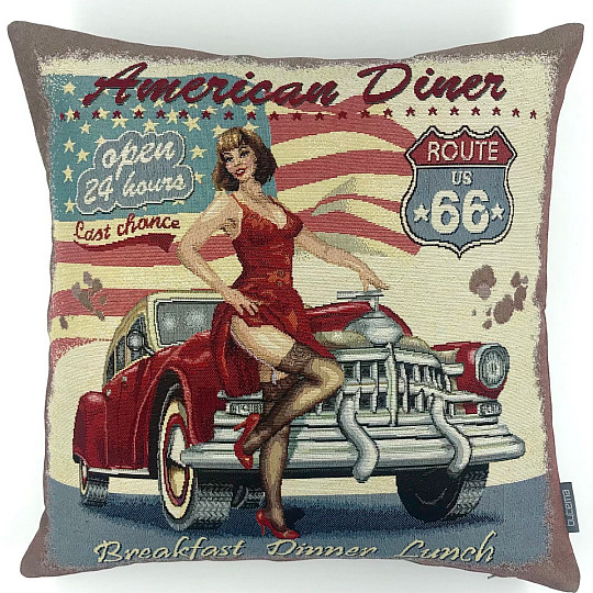 Fodera per cuscino con arazzo AMERICAN DINER ROUTE 66