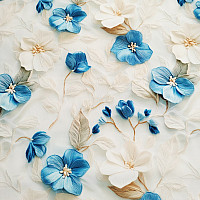 Tessuto decorativo GARDEN blu e bianco