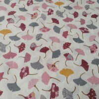 Tessuto di cotone GINKO foglie panna