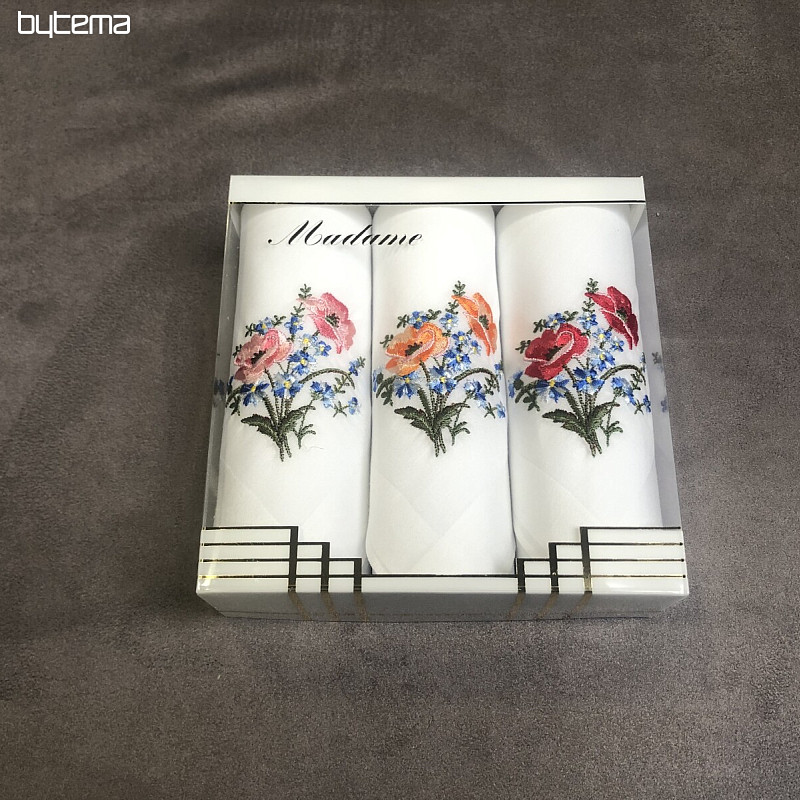 Fazzoletti in tessuto da donna - set regalo di 3 fiori ricamati