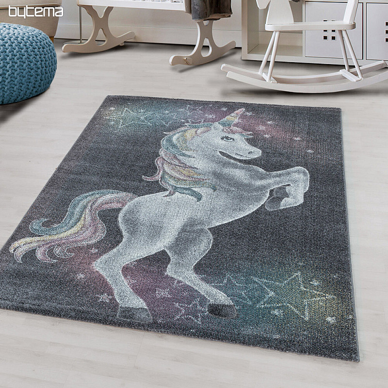 Tappeto di lusso per bambini FUNNY unicorno grigio