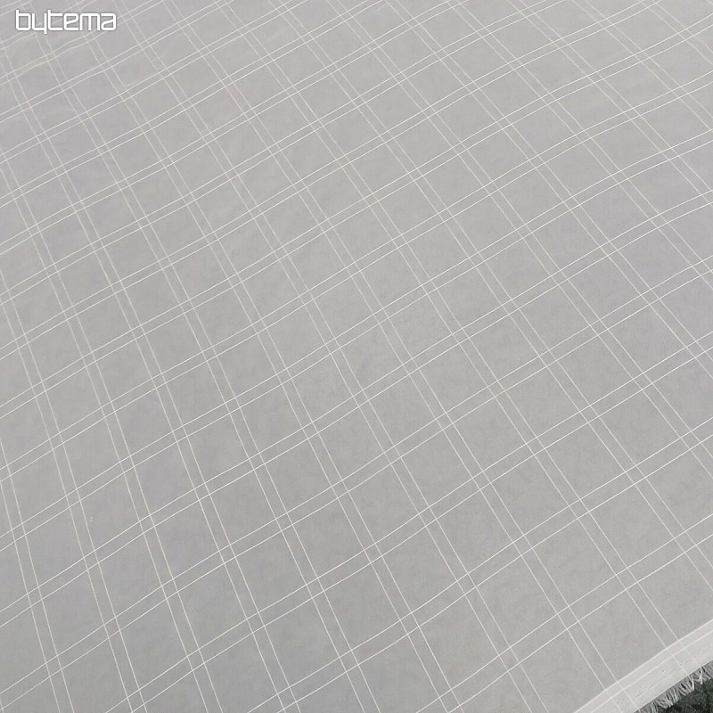 Tenda in voile a quadri bianchi con filo crema