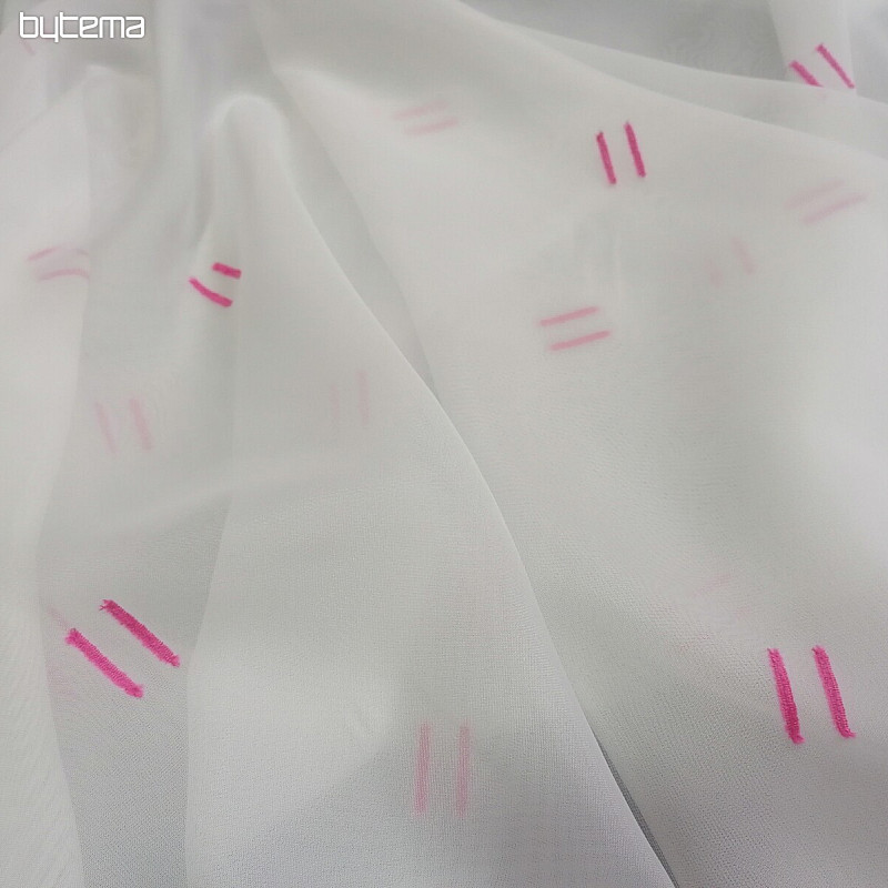 Tenda in voile crema chiaro con linee cucite rosa