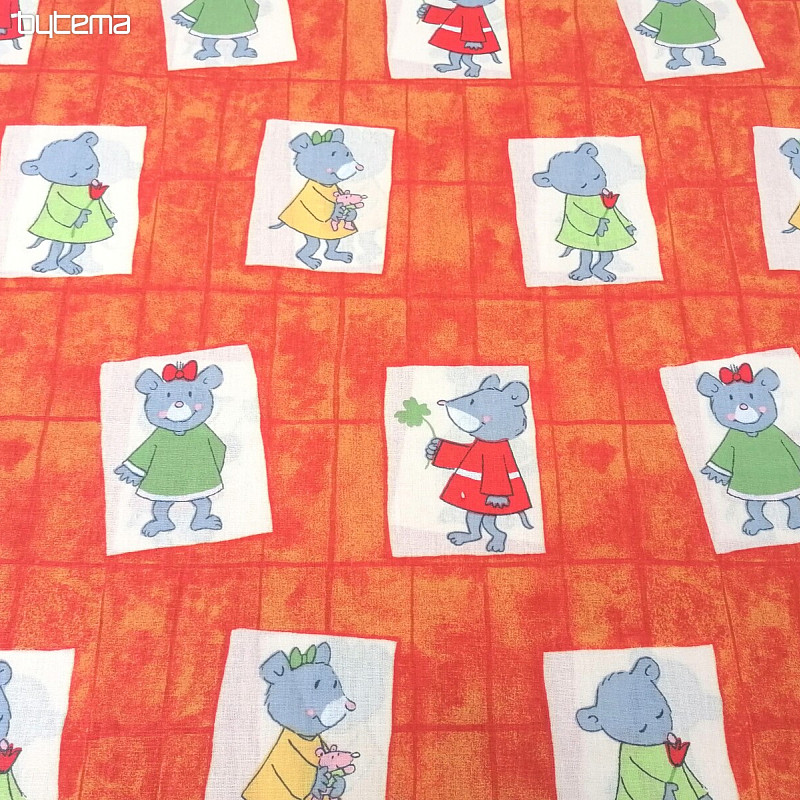 Tessuto di cotone per bambini arancione - topi
