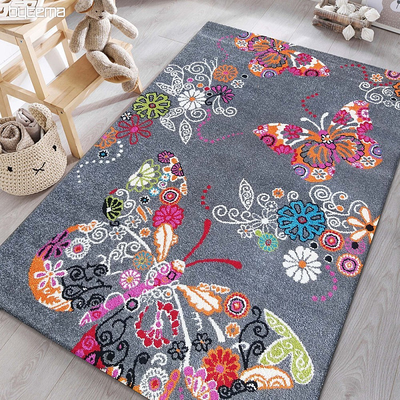 Tappeto per bambini MONDO 114 farfalle - grigio