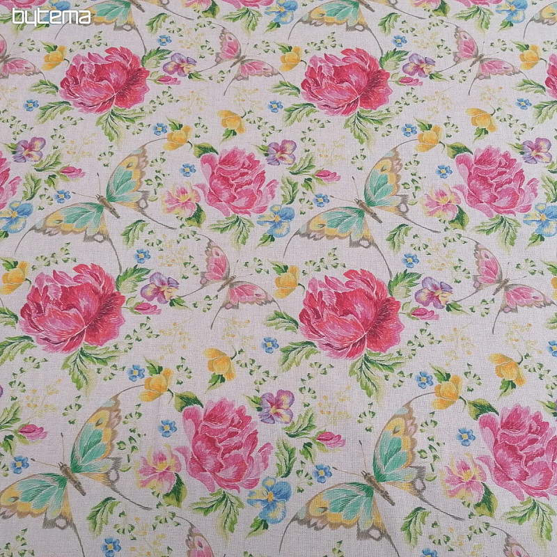 Tessuto decorativo Fiori e farfalle