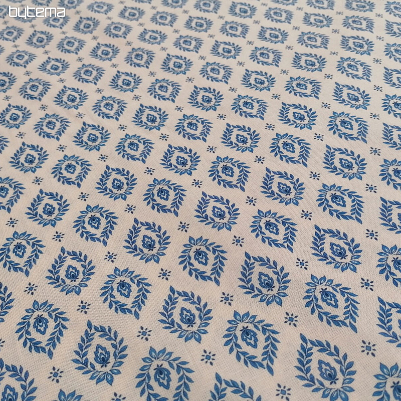 Tessuto di cotone FOGLIE BLU FOLK