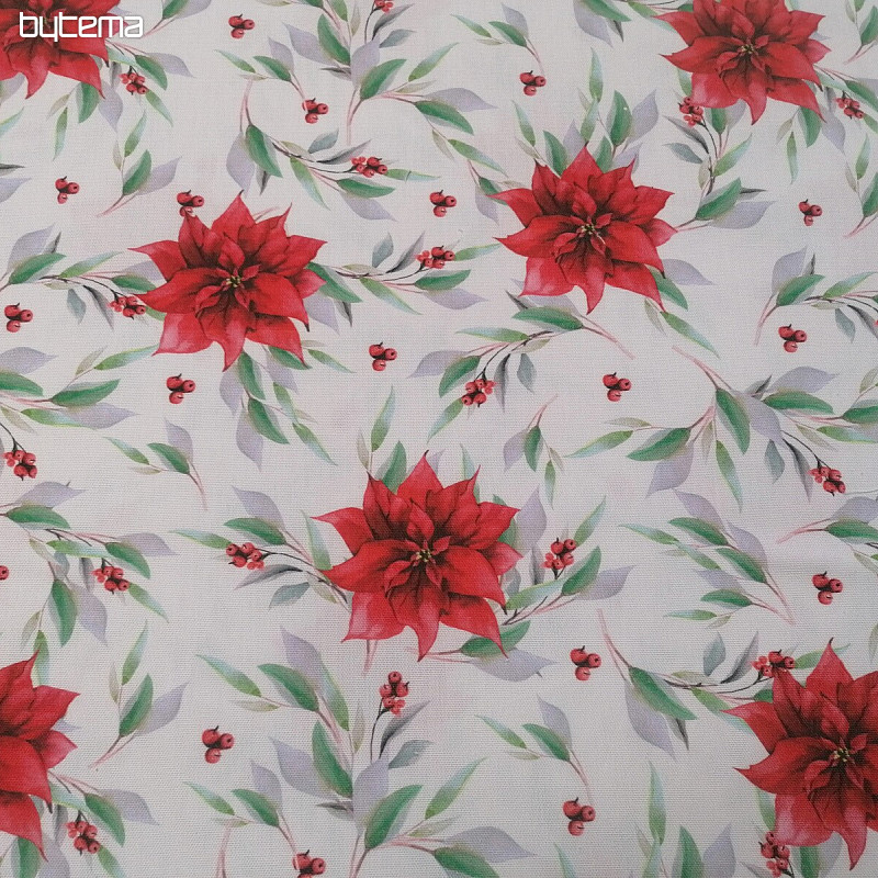 Tessuto decorativo natalizio Poinsettia con foglie