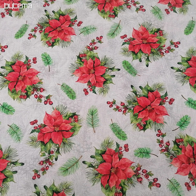 Tessuto decorativo natalizio Rose e aghi di Natale