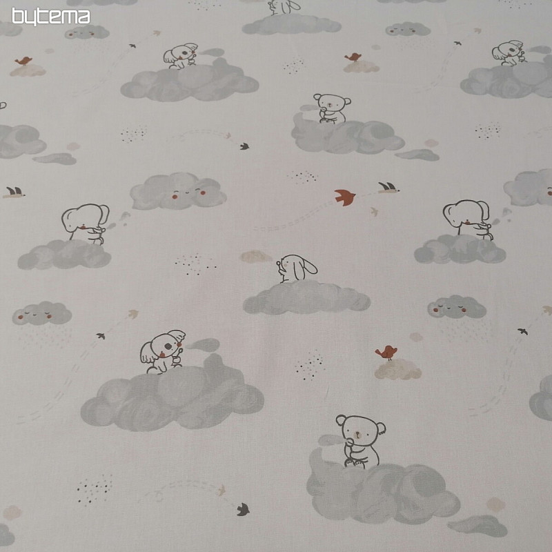 Tessuto di cotone Animali su una nuvola - bianco