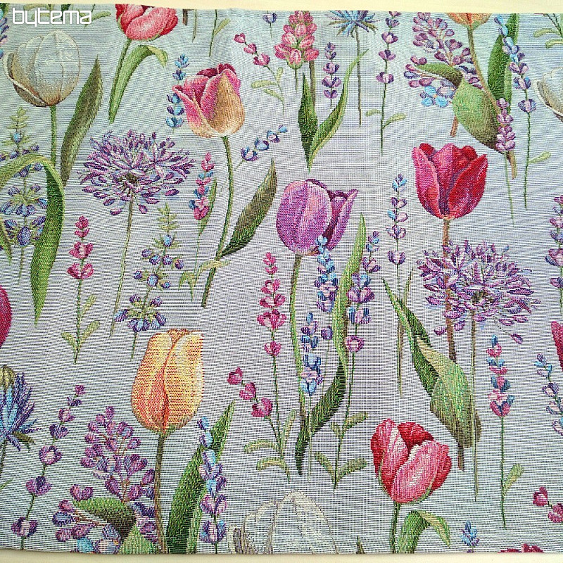 Tovaglia arazzo, sciarpa Primavera - tulipani grigio-blu