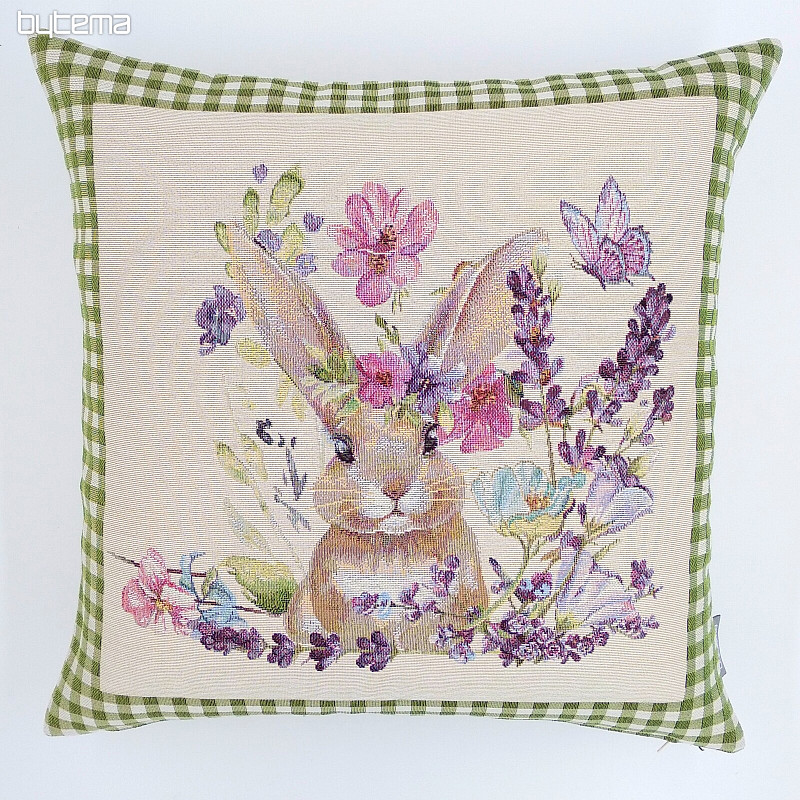 Fodera per cuscino Tapestry BUNNY IN A FRAME a quadri verdi