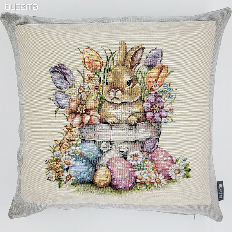 Fodera per cuscino con arazzo BARE IN THE FLOWER POT cornice grigia