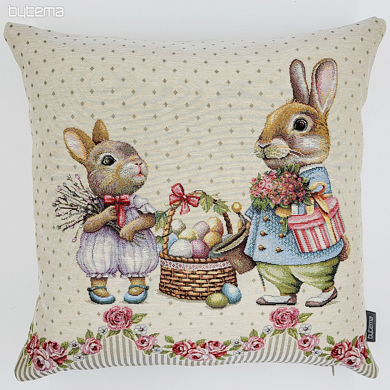 Fodera per cuscino arazzo CONIGLIETTI CON ROSE beige