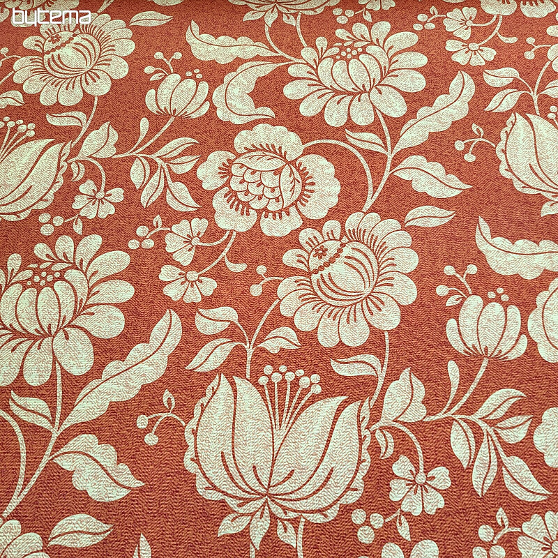 Tessuto decorativo GOLDEN FLOWERS sfondo cannella