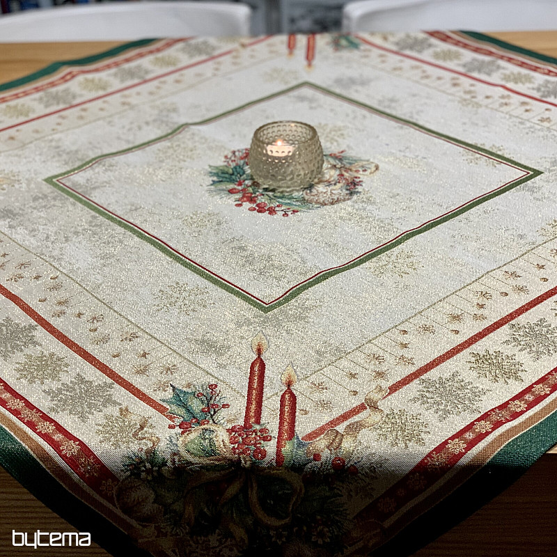 Tovaglia e sciarpa in arazzo con CANDELE FIAMMIFERE e finiture verdi