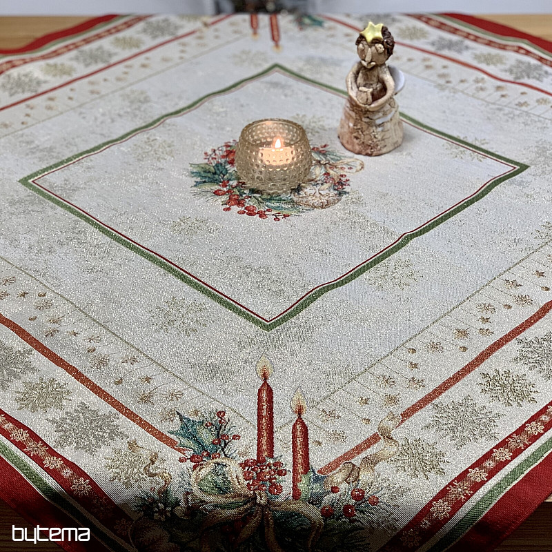 Tovaglia e sciarpa in arazzo con CANDELE FIAMMIFERE e finiture rosse