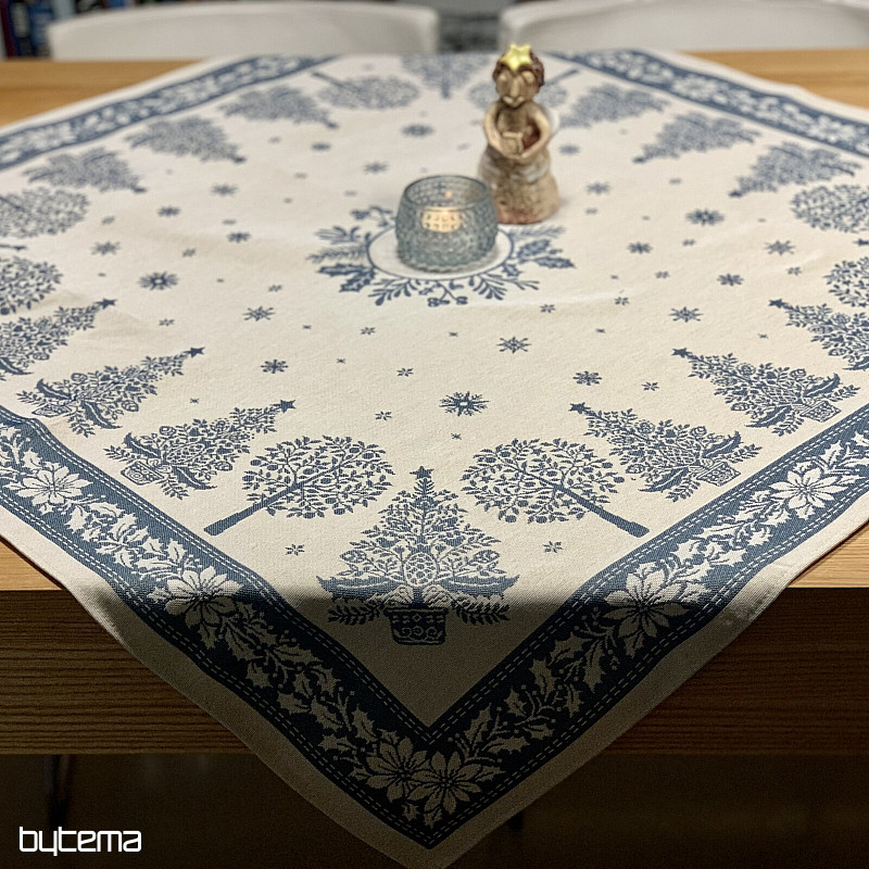 Tovaglia e sciarpa in arazzo FOLK CHRISTMAS blu