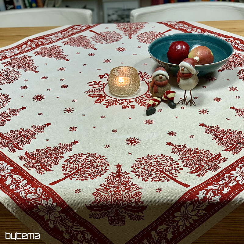 Tovaglia e sciarpa in arazzo FOLK CHRISTMAS rosso
