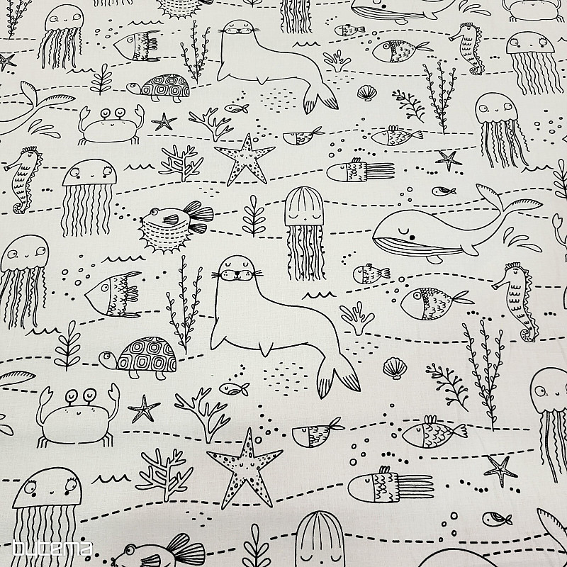 Tessuto dipinto MONDO SOTTOMARINO