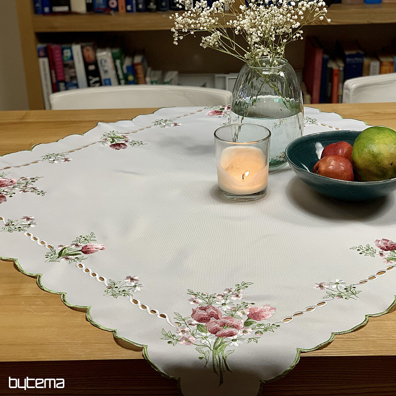 Tovaglia e sciarpa ricamate BOUQUET CON TULIPANI