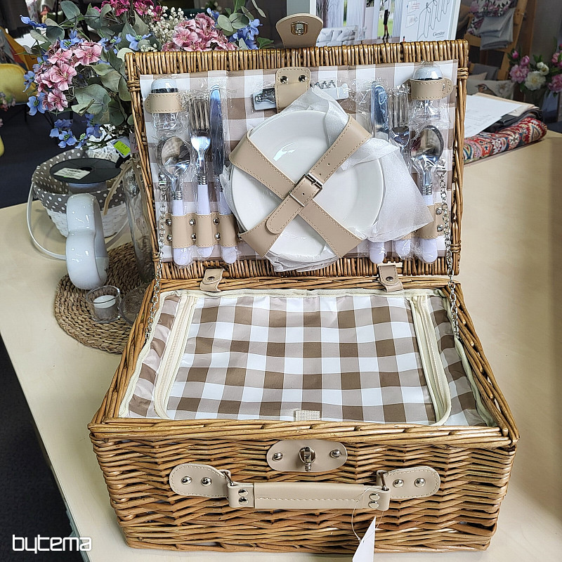 Cestino da picnic GARDEN a quadri beige per 4 persone