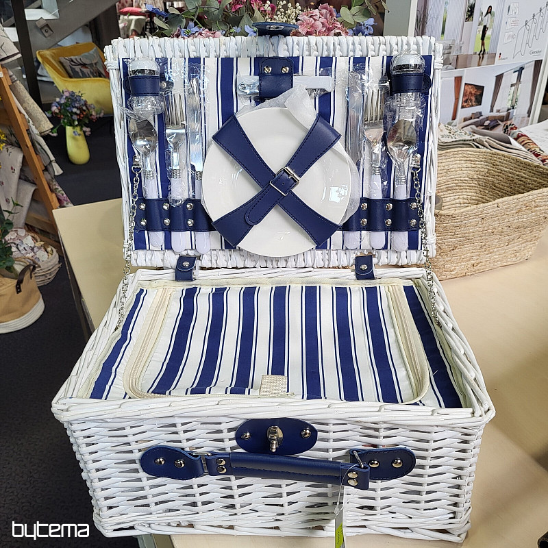 Cestino da picnic GARDEN a righe blu - bianco per 2 persone