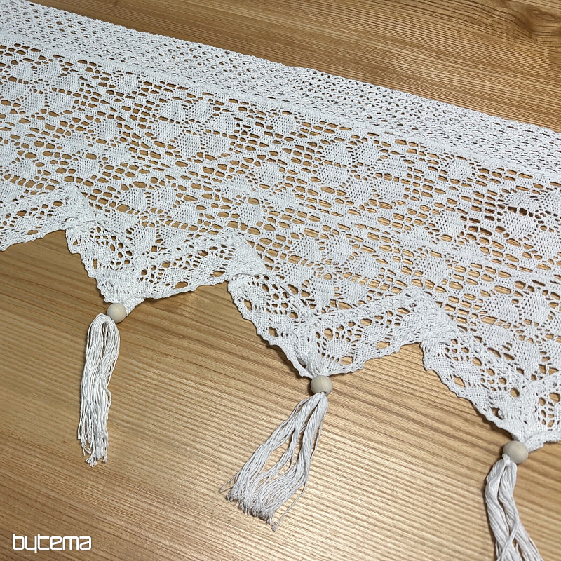 Tenda in vetro colorato rifinita, pizzo all'uncinetto beige