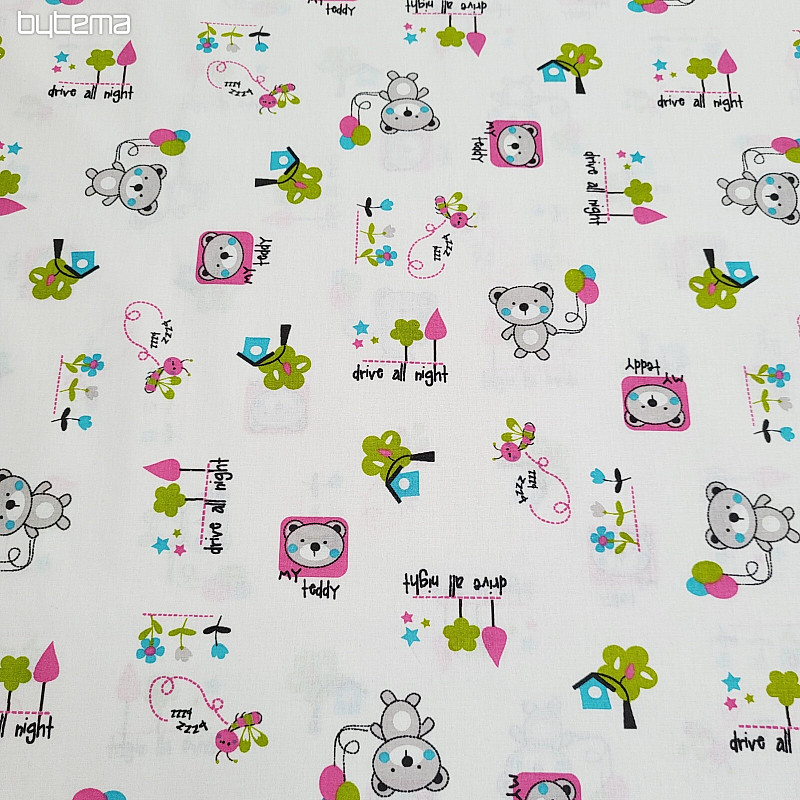 Tessuto per bambini ORSETTO rosa verde
