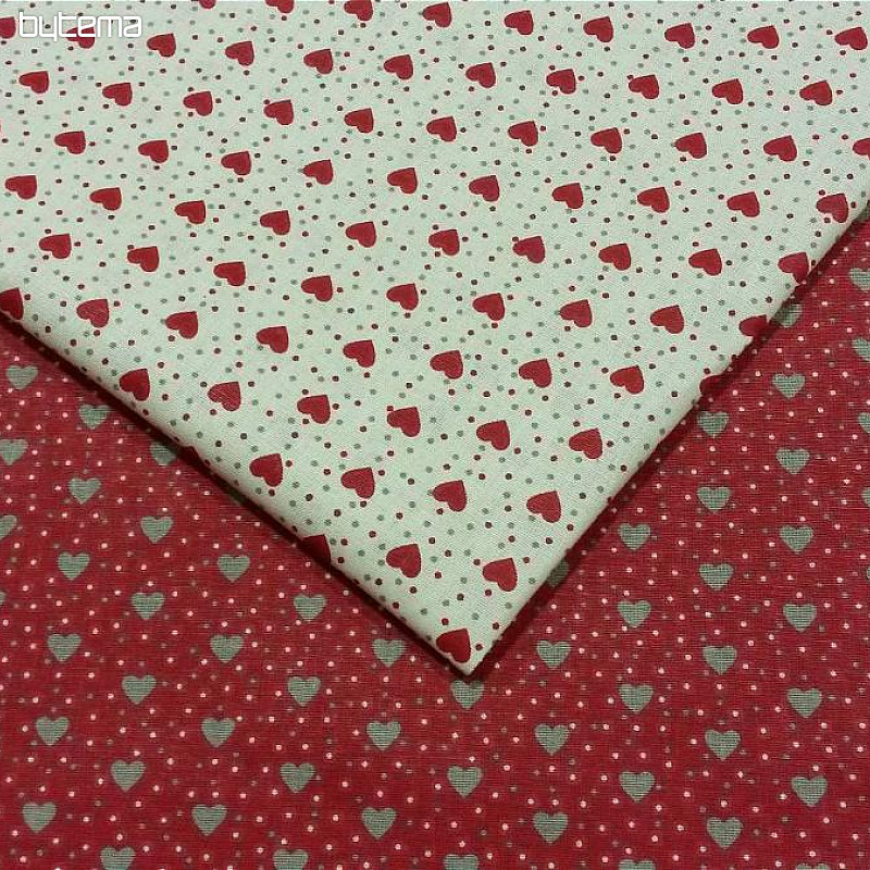 Tessuto in cotone MINI HEART 04 cuore rosso, grigio