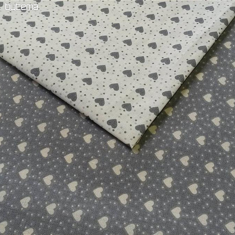 Tessuto in cotone MINI HEART 05 crema, cuore grigio