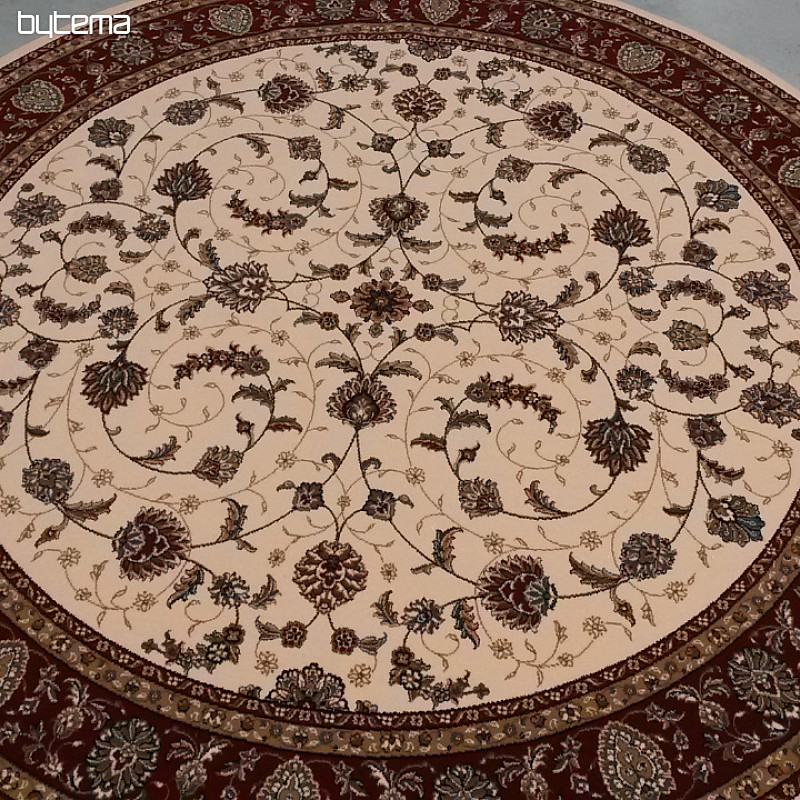 Tappeto rotondo in lana ORIENT crema, finiture bordeaux