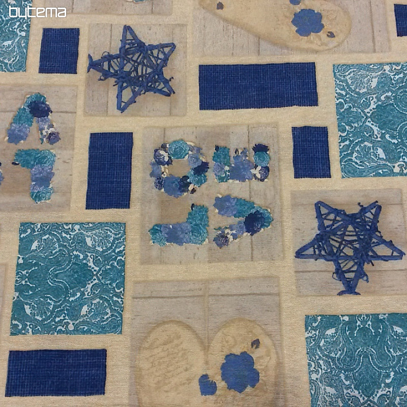 Tessuto decorativo LOVE CHRISTMAS blu