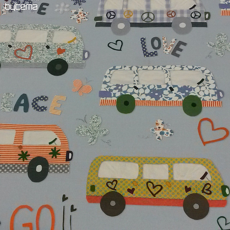 Tessuto decorativo per bambini HIPPIE CARS blu