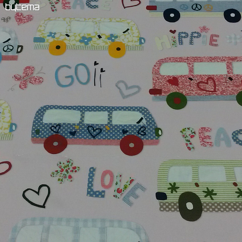 Tessuto decorativo per bambini HIPPIE CARS rosa