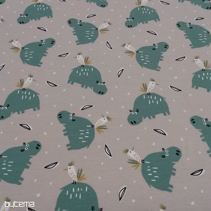 Maglia di cotone stampa HIPPO HIPIZ di colore grigio